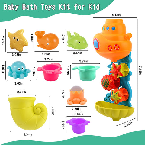 Bath Toys for Toddlers 1-3 Age 2-4, Kids Bath Toys Bathtub Toys Toddler Bath Toys Age 2-4 Age 1-2 3-4 4-5 Contains 4 Stacking Cups, 1 Conch Spoon, 4 Squeeze Dolls, Birthday Gift for Baby Girls Boys