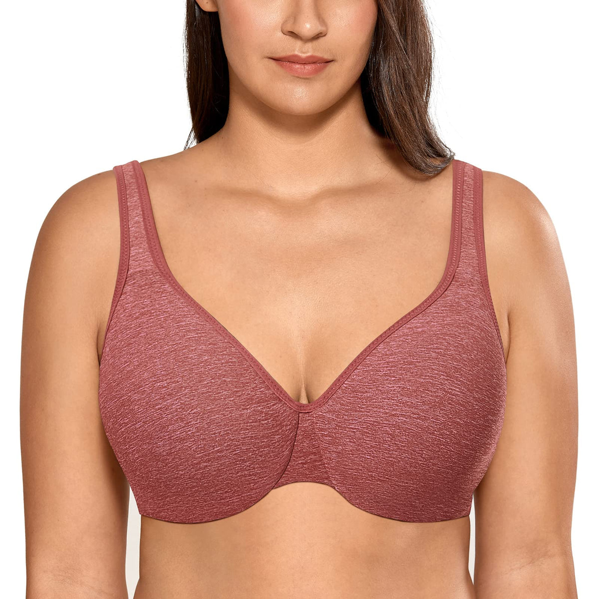 DELIMIRA Women's Minimizer Seamless Full Coverage Underwire Non Padded Bra Deep red Heather 36D