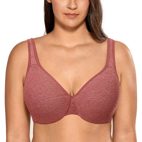 DELIMIRA Women's Minimizer Seamless Full Coverage Underwire Non Padded Bra Deep red Heather 36D