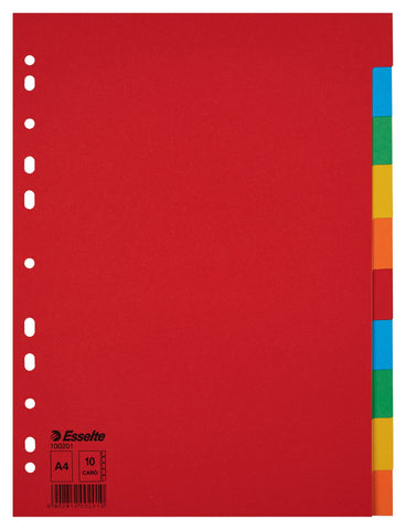 Esselte A4 1-10 Dividers, Heavy Duty Recycled Cardboard, Red/Multicolour