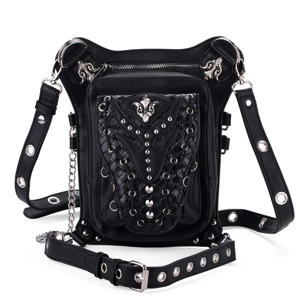 Chikencall Gothic Steampunk Waist Bag Drop Leg Arm Bag Pack Waist Shoulder Fanny Packs Purse Pouch Bag Black