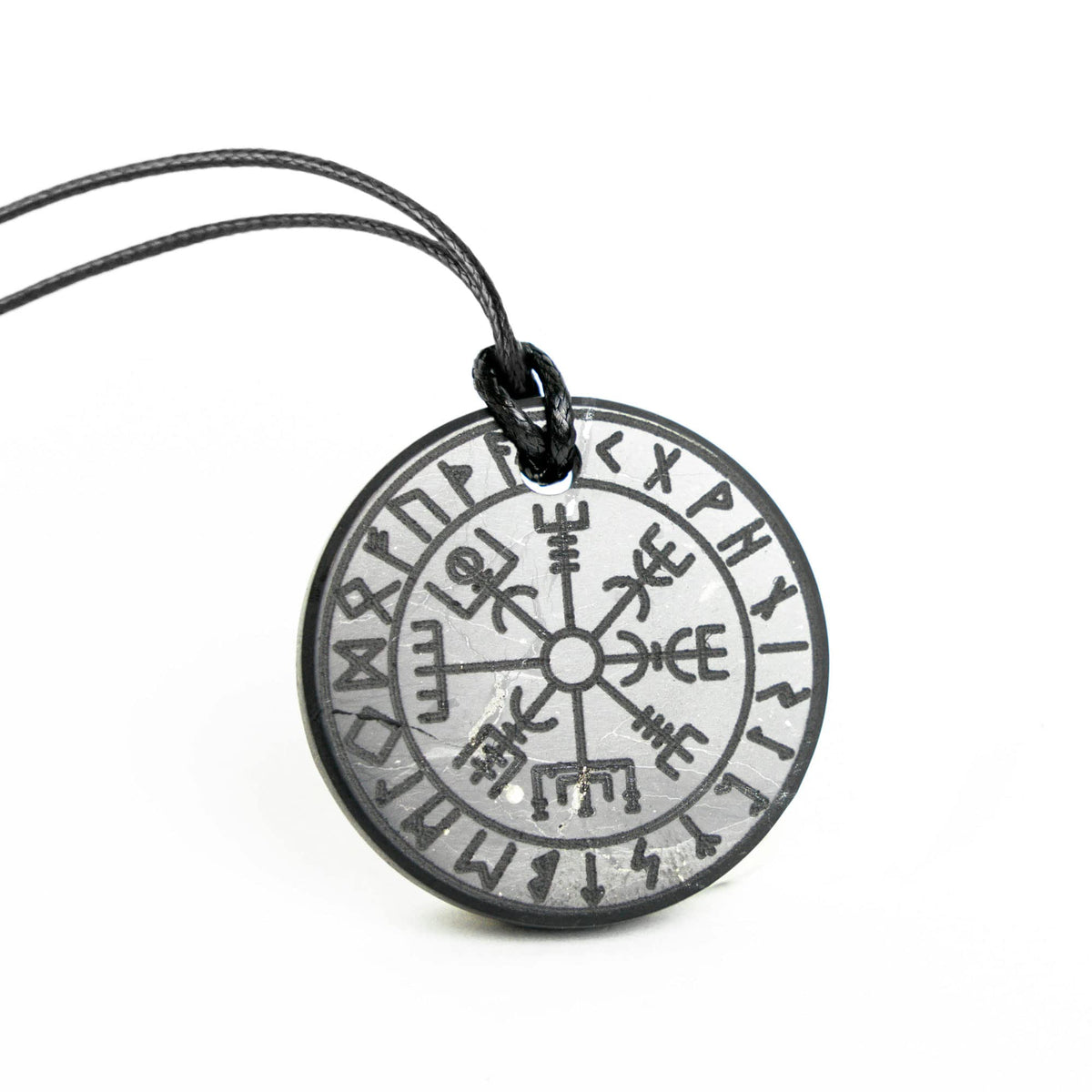 Karelian Heritage Shungite Pendant Round Shape | Healing Spiritual Natural Black Crystal Jewelry Pendant | Sacred Symbol Talisman Amulet Necklace for Meditation, Stone, Shungite