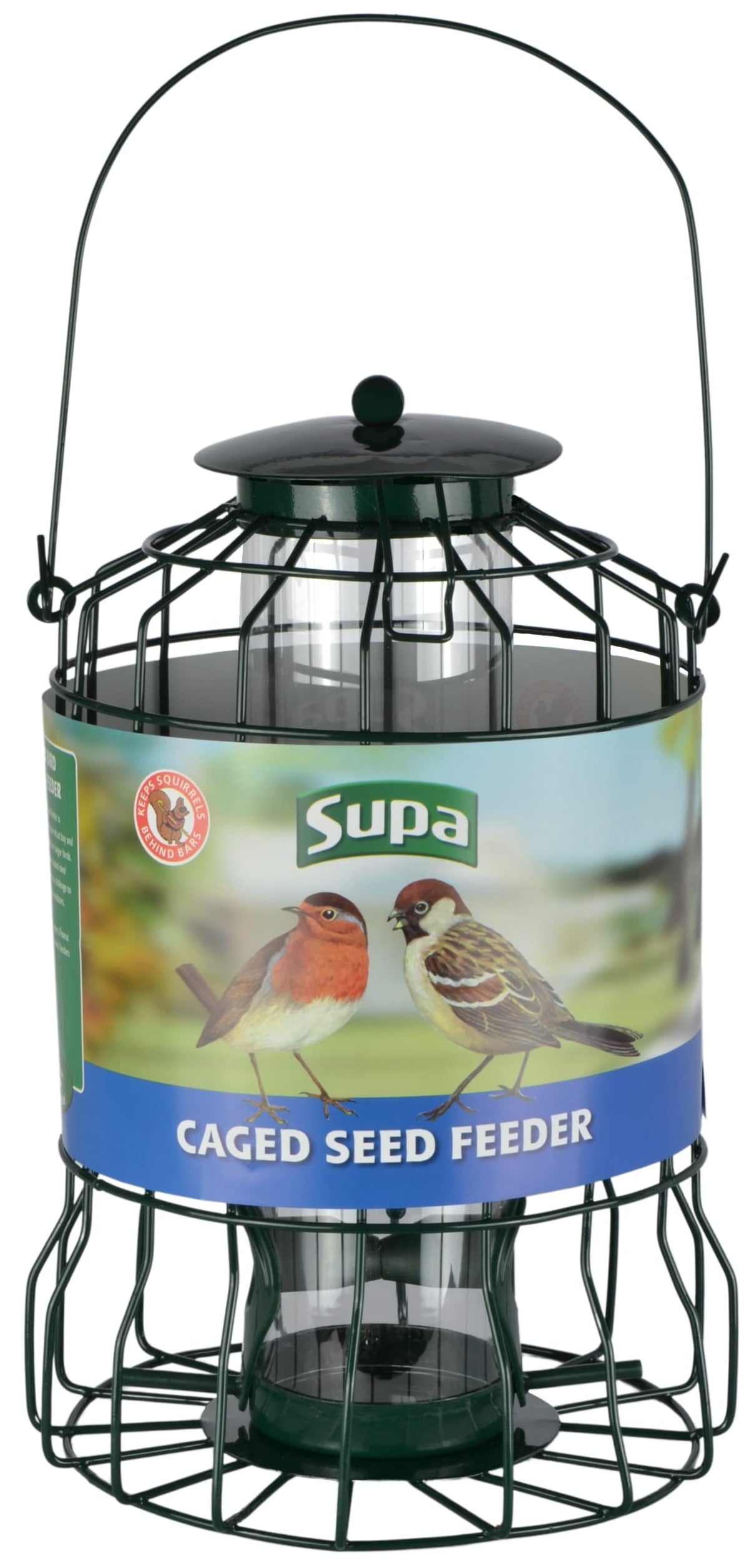 Supa Wild Bird Caged Seed Feeder Deters Squirrels and Larger Birds Such As Doves And Pigeons.