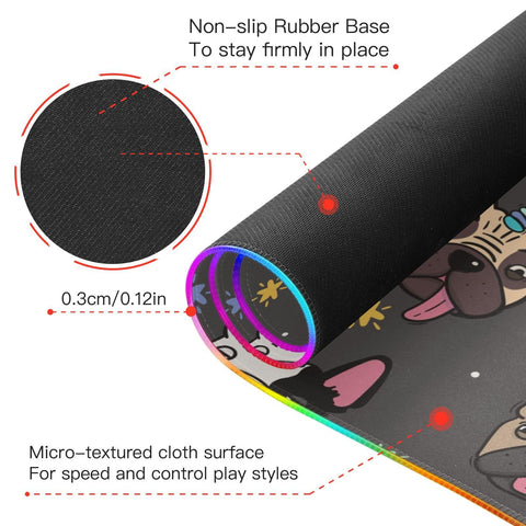 Cute Pugs Unicorn Horn Wireless Charging Mouse Pad for Mobile Phone Extra Large Gaming Mousepad with 13 Lighting Modes Computer Mat for Gaming MacBook PC Laptop Desk Office Home