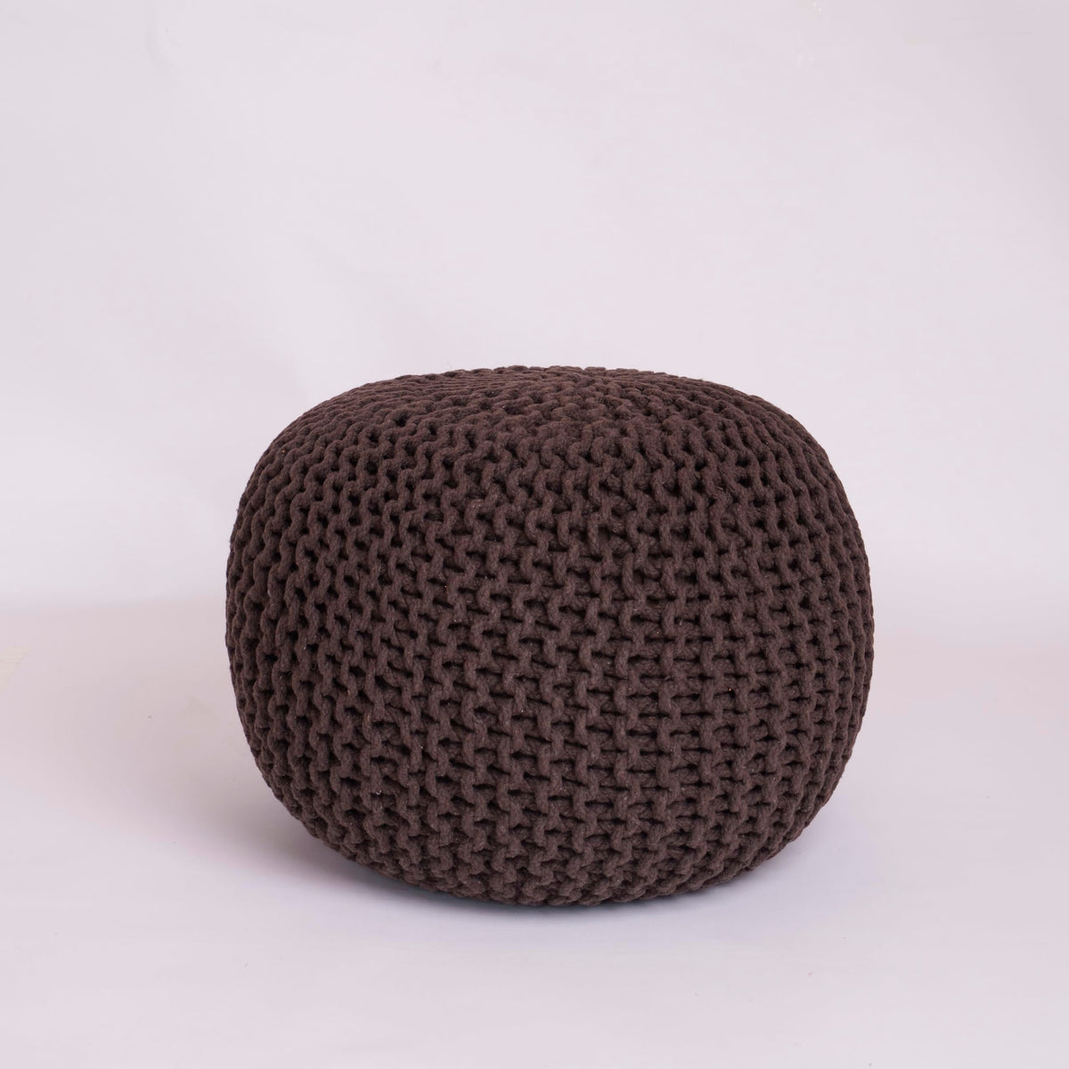 EXQUIZIT HOME Knitted Round Pouffe Foot Stool Ottoman Large 100% Cotton Chunky Moroccan 50cm Pouf COLOUR BROWN