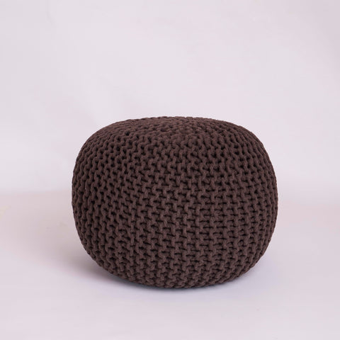 EXQUIZIT HOME Knitted Round Pouffe Foot Stool Ottoman Large 100% Cotton Chunky Moroccan 50cm Pouf COLOUR BROWN