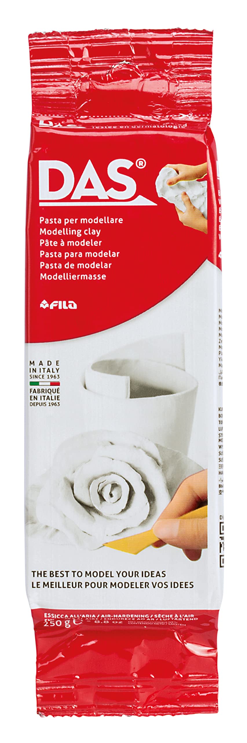 DAS White 250g Air Hardening Modelling Clay in a Hangable Pack, Non Bake, Ready To Use, Suitable for All Ages, Ideal for Professionals & Hobbyists