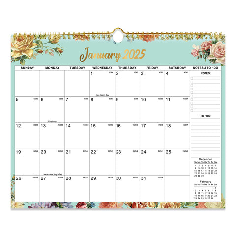 Wall Calendar 2025-2026, 18 Month Large Desk Calendar from January 2025 to June 2026 14.5" x 11.8" Monthly Calendar with Twin-Wire Binding for Home Office Planning Personal Organisers, Flower Design