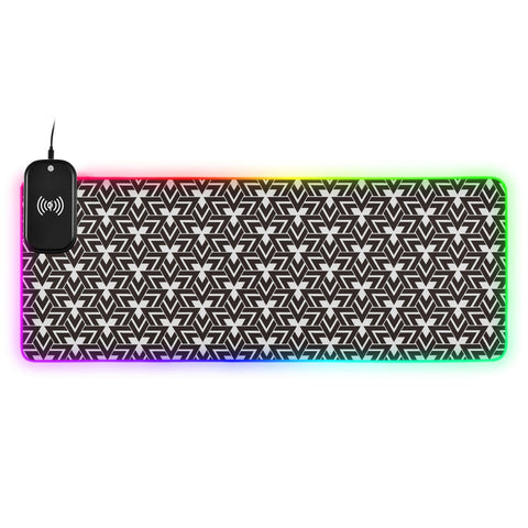 Black and White Pattern Wireless Charging Mouse Pad for Mobile Phone Extra Large Gaming Mousepad with 13 Lighting Modes Extended Desk Mat for Gaming MacBook PC Laptop Desk Home Office