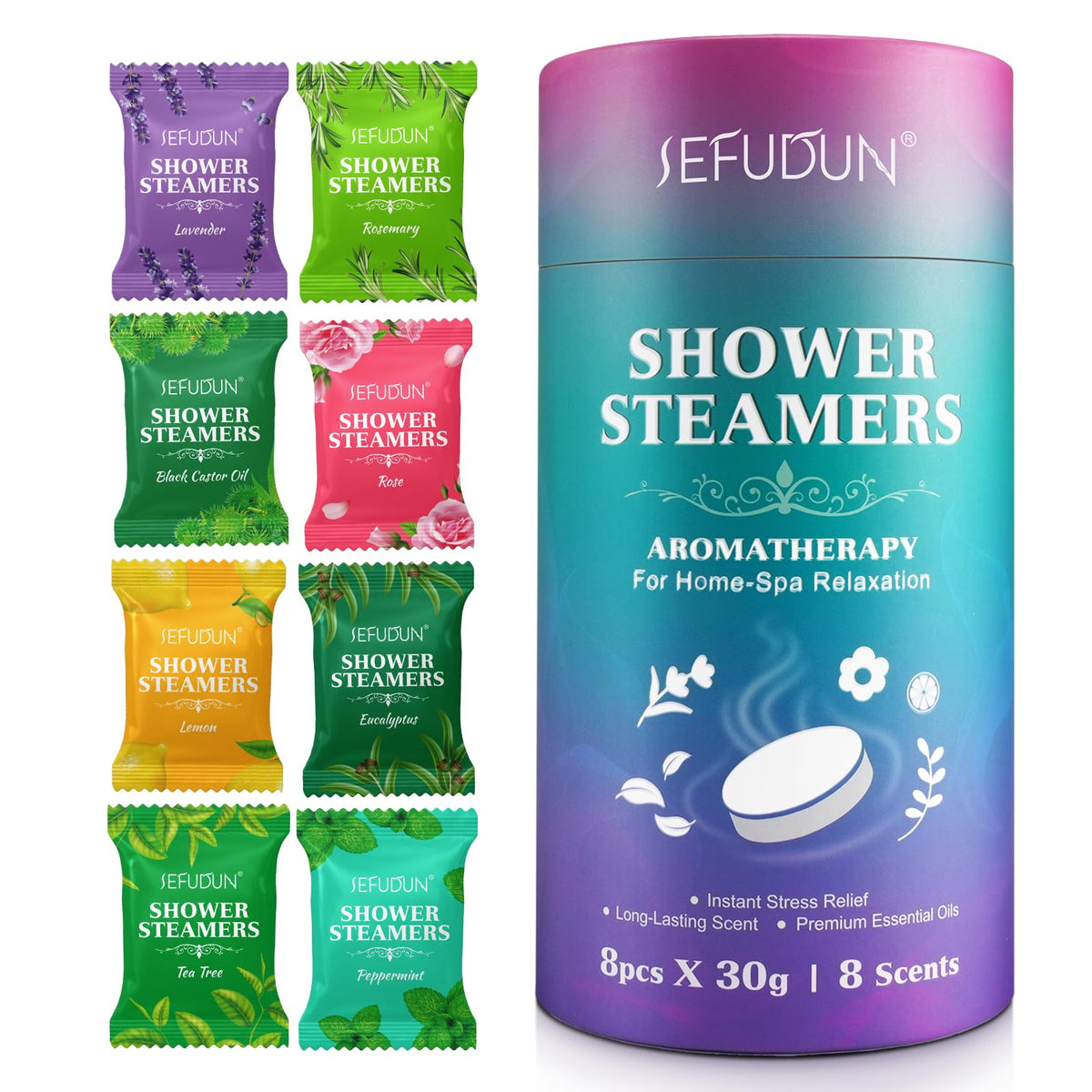 8Pack Shower Steamers Aromatherapy, Essential Oil Bath Bombs, Relaxation Gifts for Women and Men, Self Care Christmas Gifts for Women and Stocking Stuffers for Adults and Teens