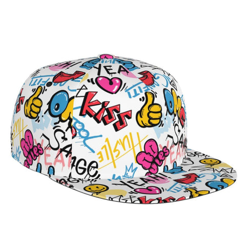 Stylish Hip Hop Style Adjustable Snapback Cap for Men and Women Sun Cap Graffiti Cap Doodle Baseball Cap Flat Bill Brim Hat