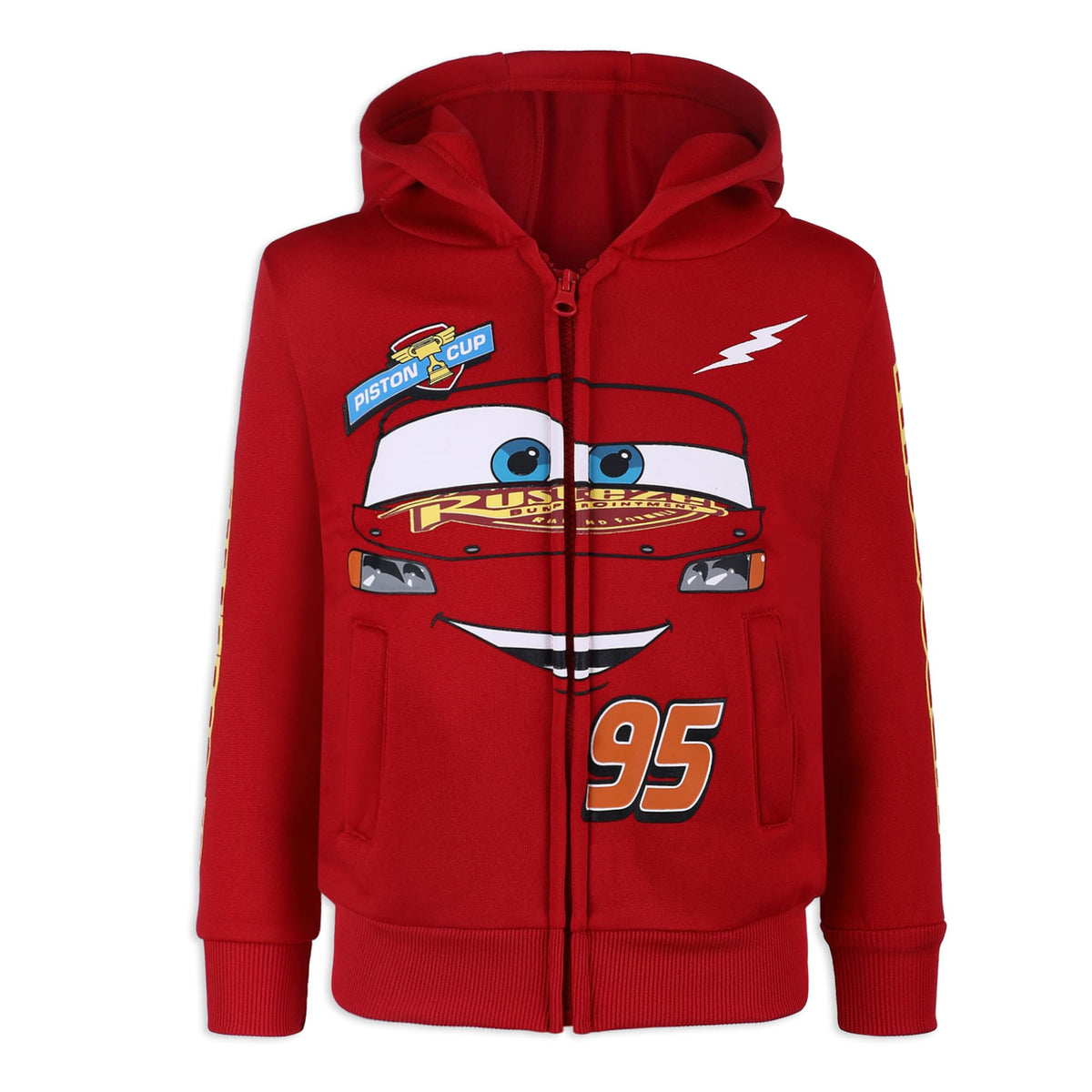 Disney Cars Lightning McQueen Boys Zip Up Hoodie with Pockets for Toddlers and Big Kids Red