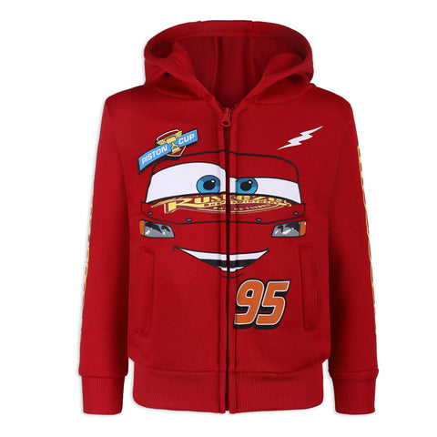 Disney Cars Lightning McQueen Boys Zip Up Hoodie with Pockets for Toddlers and Big Kids Red