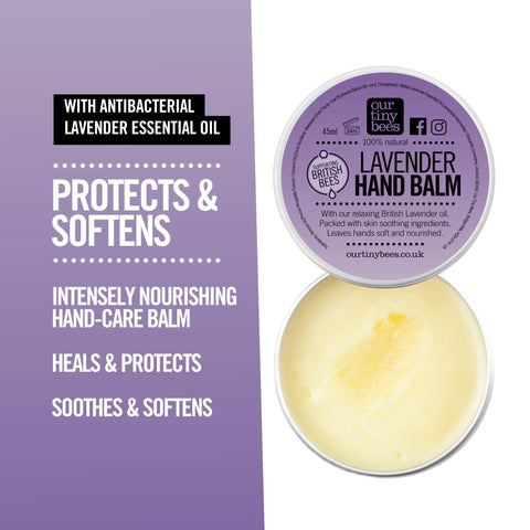 Lavender Hand Balm, Natural, Nourishing and Softening with British Lavender Essential Oil | Moisturises, Protects, and Soothes. Hand Cream by Our Tiny Bees Skincare - 45ml