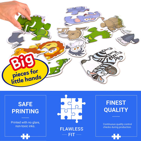 48-Pack My First 2 & 3 Piece Jigsaws - Fun and Educational Toddler Puzzles: Learn with Jungle, Princess, Farm, Construction, Sea Animals, Pets, Rescue, and Vehicles