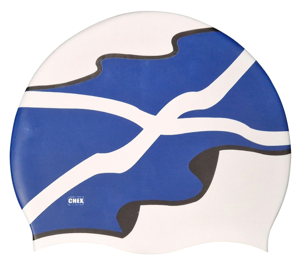 CHEX Stretchy Silicone Unisex Women Men One Piece Swimming Hat Swim Cap Scotland Saltire Flag Design White Blue Black One Size Adults Pull On