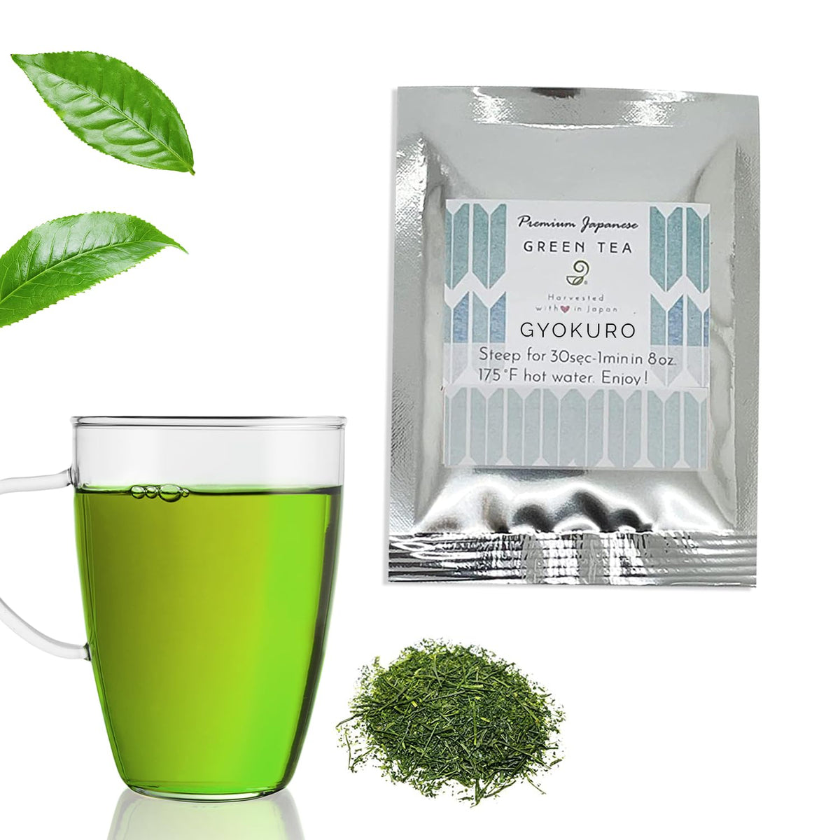 Japanese Green Tea Co. Gyokuro Japanese Green Tea Loose Leaf 0.3 Oz (10g) - Yabukita Natural and Vegan High Caffeine Loose Leaf Tea - Antioxidant-Rich Green Tea Loose Leaf