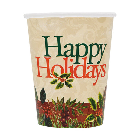 9oz Festive Holly Holiday Paper Cups, 8ct