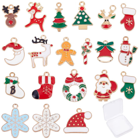 SUNNYCLUE 1 Box 40Pcs 20 Style Christmas Enamel Charms Reindeer Charms Santa Claus Charm Pendants Snowflake Charms for Jewelry Making Christmas Sock Hat Gingerbread Man Charms Bulk DIY Craft