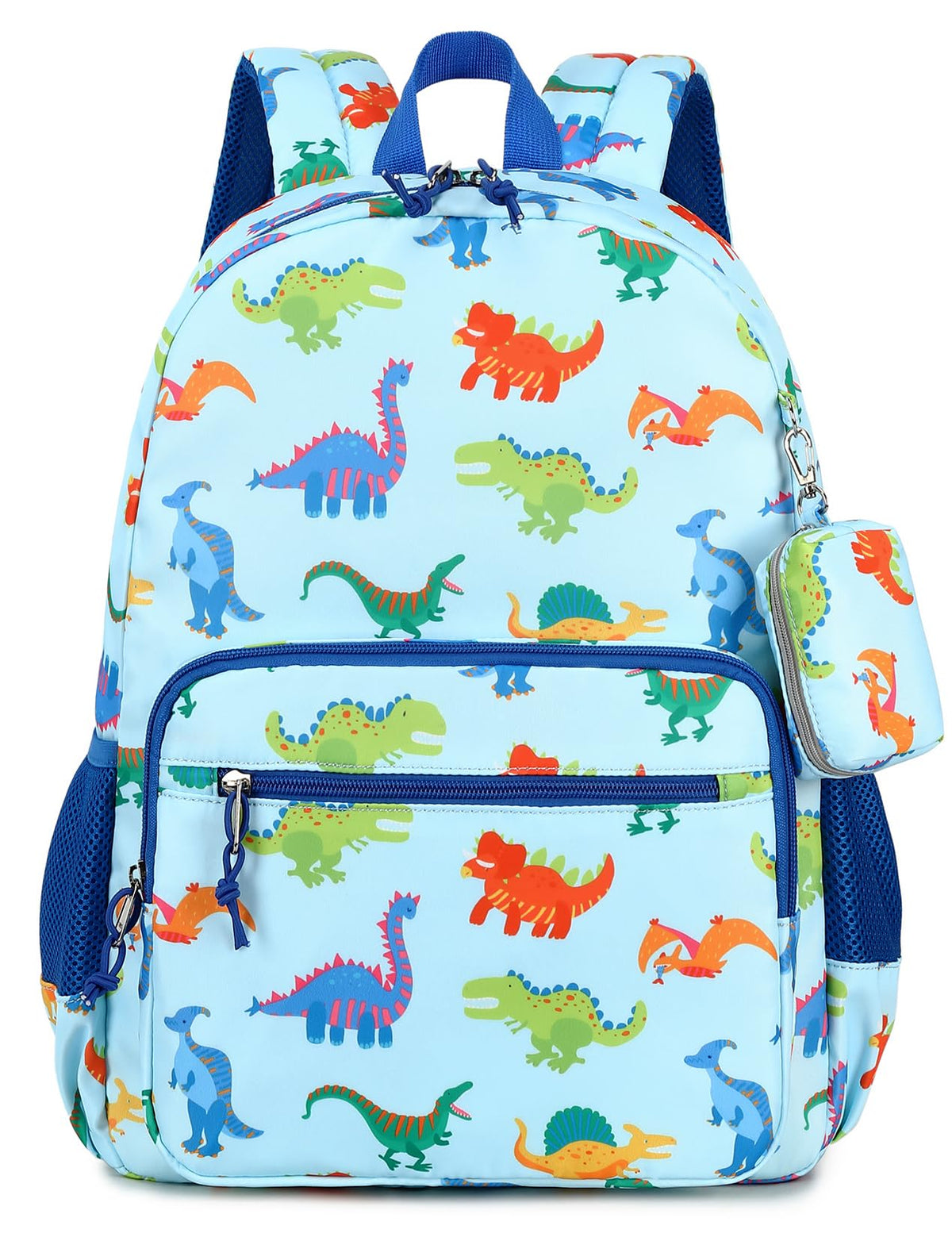 mygreen 15 Inch Kids Backpack for Boys & Girls, Perfect for Early Elementary, Backpack for Kids with Extra Detachable Coin Purse, Dinosaurs Light Blue