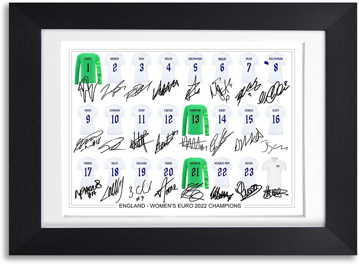 England Women's Euro 2022 Winners squad team signed poster print framed picture photo autograph gift (A4 MOUNTED ONLY), Black