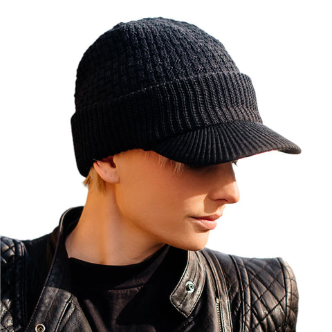 Comhats Trendy Ladies Winter Hat Women Merino Wool Visor Beanie Hats Baker Boy Caps Newsboy Cap Peaked Caps for Cold Weather Autumn Walking L Black