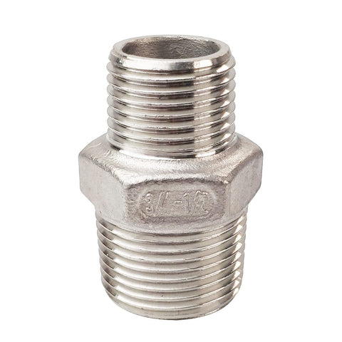 1/2" x 3/8" Male Hex Nipple Threaded Reducer Connector Pipe Fitting Adapter,Stainless Steel 304 NPT