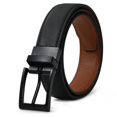 AWAYTR Reversible Kids Belts for Boys - Black and Brown Leather Belt for School Uniform Casual Jeans (80cm,Black)