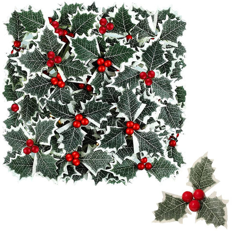 MEZHEN Holly Leaves Christmas Decoration Artificial Berries Holly Leaves for Christmas Party Christmas Decoration Wreath DIY Christmas Tree Table Decoration Pack of 20