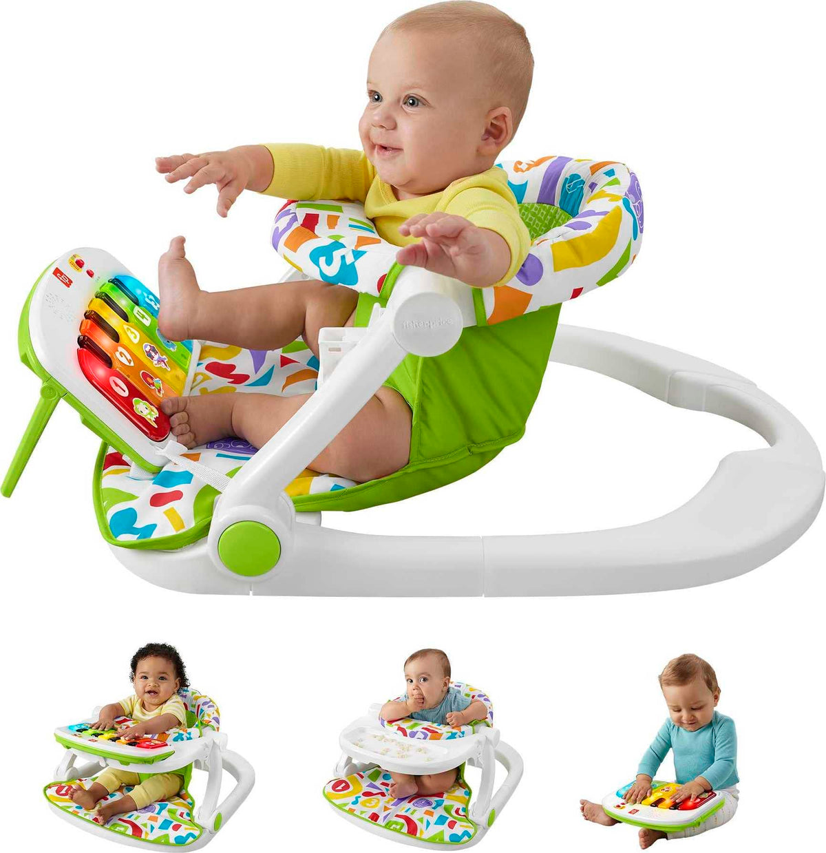 Fisher-Price Baby Portable Chair Kick & Play Deluxe Sit-Me-Up Seat with Piano Learning Toy & Snack Tray for Infants to Toddlers