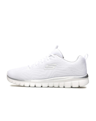 Skechers Women's Graceful Get Connected Sneaker, White Silver, 5 UK