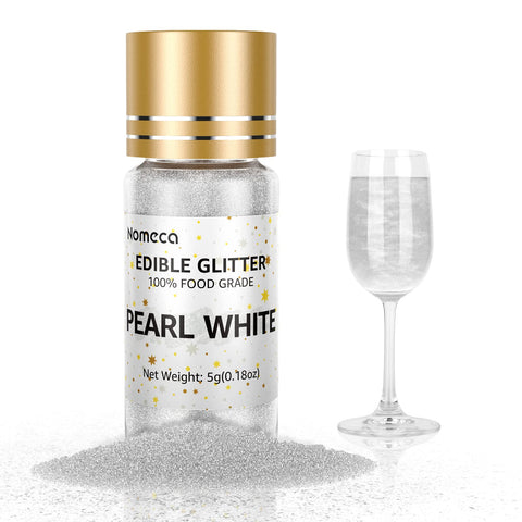 Edible Glitter for Drinks, 5g Edible Shimmer for DIY Wine Cocktails Champagne Beverages, Food Grade Coloring Pearl White Glitter Dust Kosher & Halal Certified, Vegan, Gluten Free, Nut Free Dye