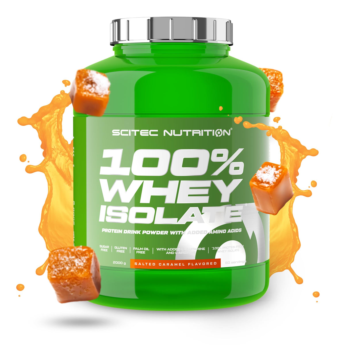 Scitec Nutrition 100% Whey Isolate - Pure Protein Power with BCAAs - Glutamine & Arginine - Sugar & Gluten Free Formula, 2 kg, Salted Caramel