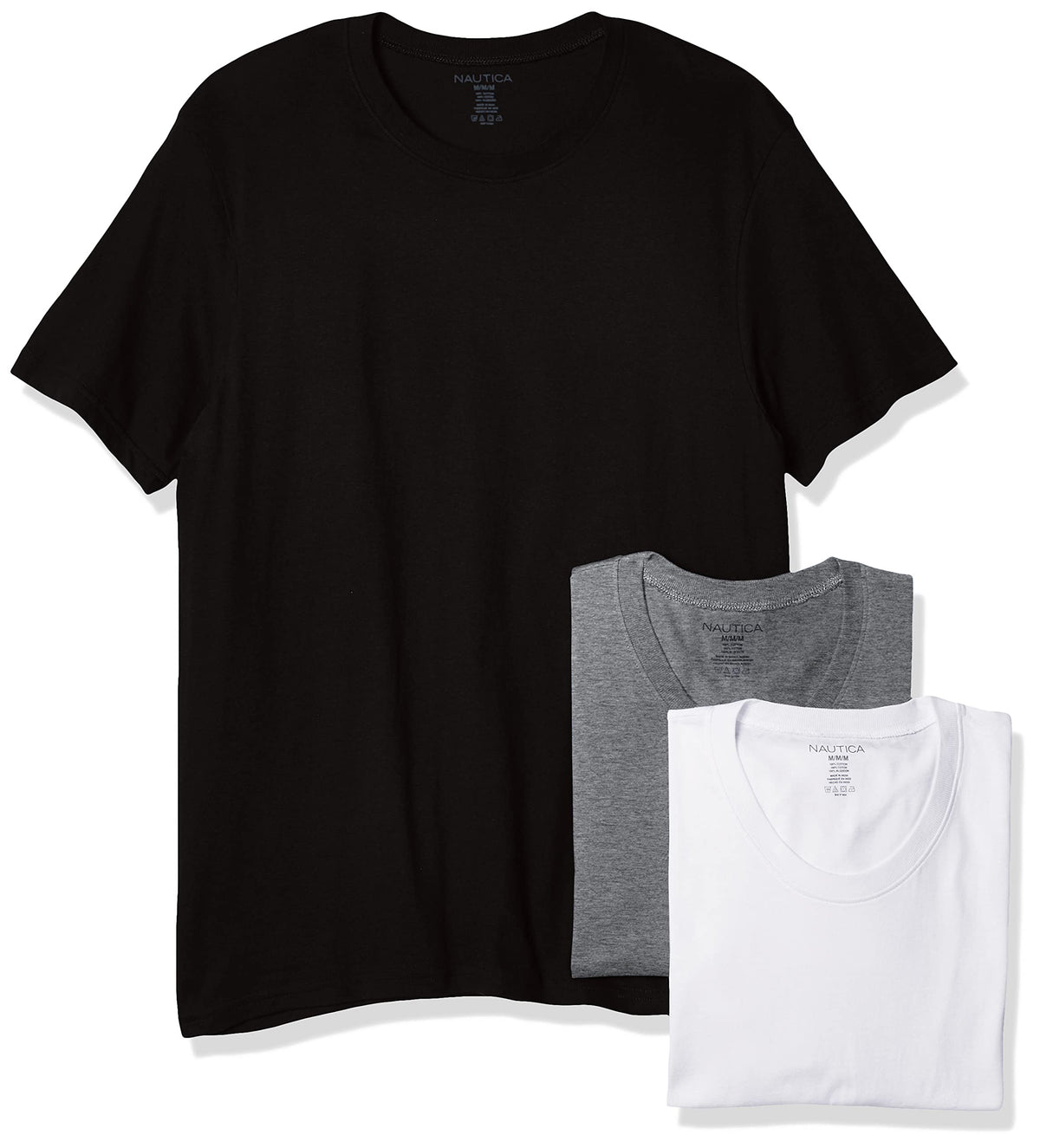 Nautica Men's Cotton Crew Neck Polo-Shirts-Multi Packs, New White/Black/Heather Grey, X-Large
