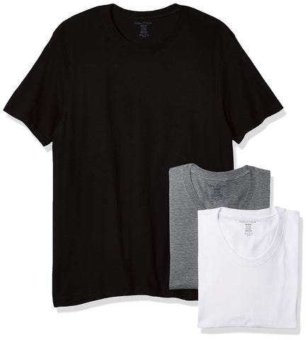 Nautica Men's Cotton Crew Neck Polo-Shirts-Multi Packs, New White/Black/Heather Grey, X-Large
