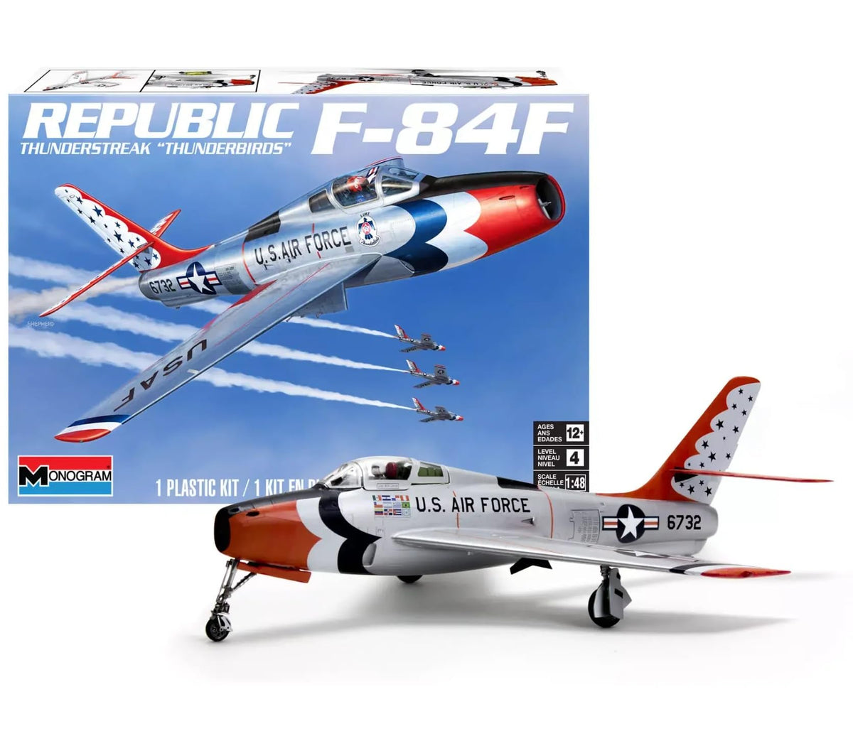 Revell Level 4 Model Kit Republic F-84F Thunderstreak Aircraft US Air Force Thunderbirds Monogram Series 1/48 Scale Model