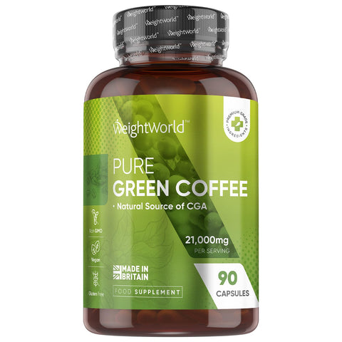 Green Coffee Bean Extract Capsules 21000mg - 90 Unroasted Green Coffee Capsules - Vegan & Natural Caffeine Pills (Not Caffeine Tablets) - Source of Chlorogenic Acid - Green Tea Capsules Alternative