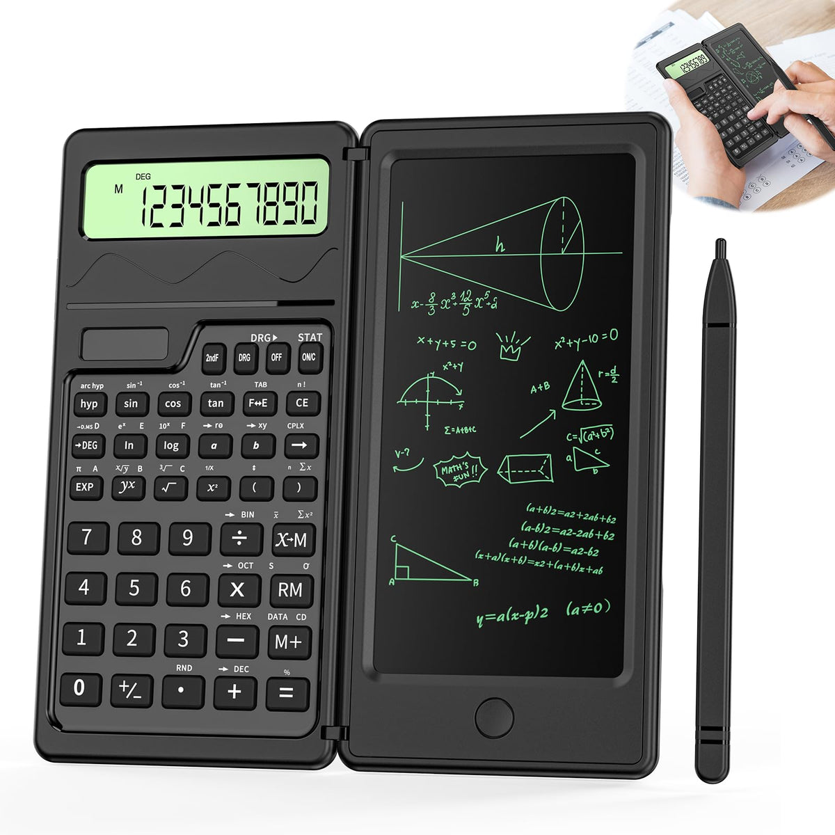 Scientific Calculator with Writing Tablet - 10-Digit Calculator Scientific Professional Calculators, School Desk Calculator with Drawing Pad & Pen for Students Teacher Office Engineer (Black)