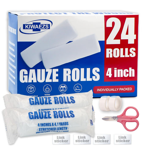 24 Pack Premium Gauze Rolls Bandages 4 in x 4.1 Yards, Professional Wound Care lint-Free Latex Elastic Bandage, Premium Wound Care Supplies and Medical Supplies, First aid Supplies.