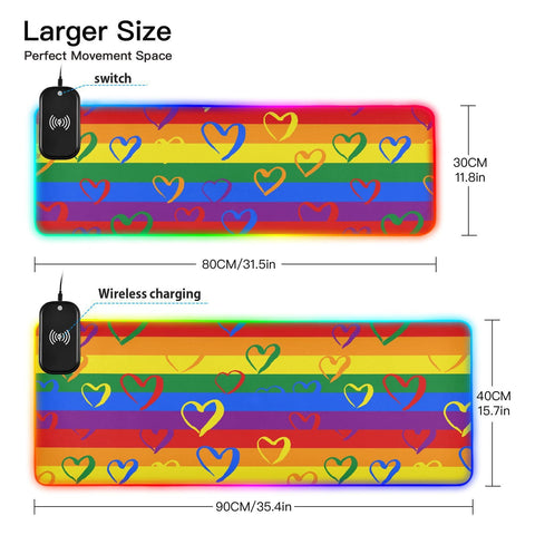 Hearts Valentines Day Wireless Charging Mouse Pad for Mobile Phone Extra Large Gaming Mousepad with 13 Lighting Modes Mouse Mat for Office Home Gaming MacBook PC Laptop Desk