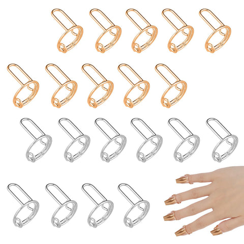 20pcs Wudu Nail Rings, Adjustable Fingernail Rings Reusable Metal Finger Nail Rings for Women No Glue Nails Jewelry Fingertip Gift Decorations for Wearing Manicure Nails(Gold, Silver)