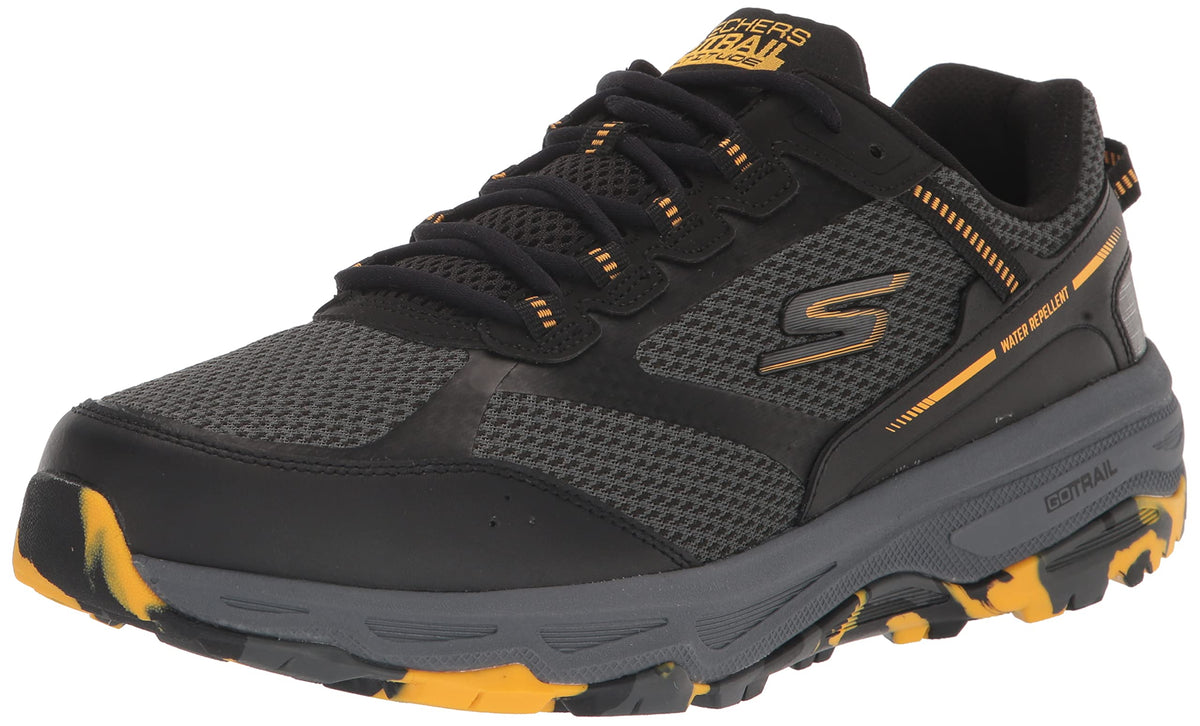Skechers Men's GOrun Altitude-Trail Running Walking Hiking Shoe with Air Cooled Foam Sneaker, Black/Yellow, 9