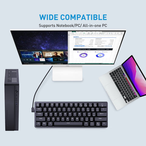 Redragon Gaming Keyboard, 60% Mechanical Gaming Keyboard with Low Profile Blue Switches, RGB Backlit, Wired Mechanical Keyboard Hot Swappable Mini Portable for Windows PC Mac, Type-C Cable, K615
