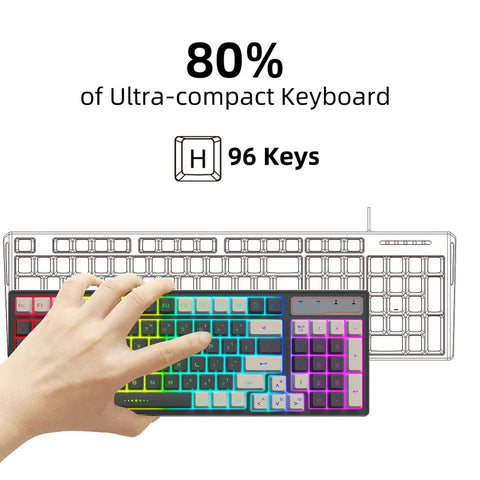 ciciglow Mechanical Gaming Keyboard, 2.4GHz Wireless Keyboard 96 Keys RGB Backlit Bicolor Wireless Office Keyboard with Receiver, 2000mAh Rechargeable Computer Keyboard