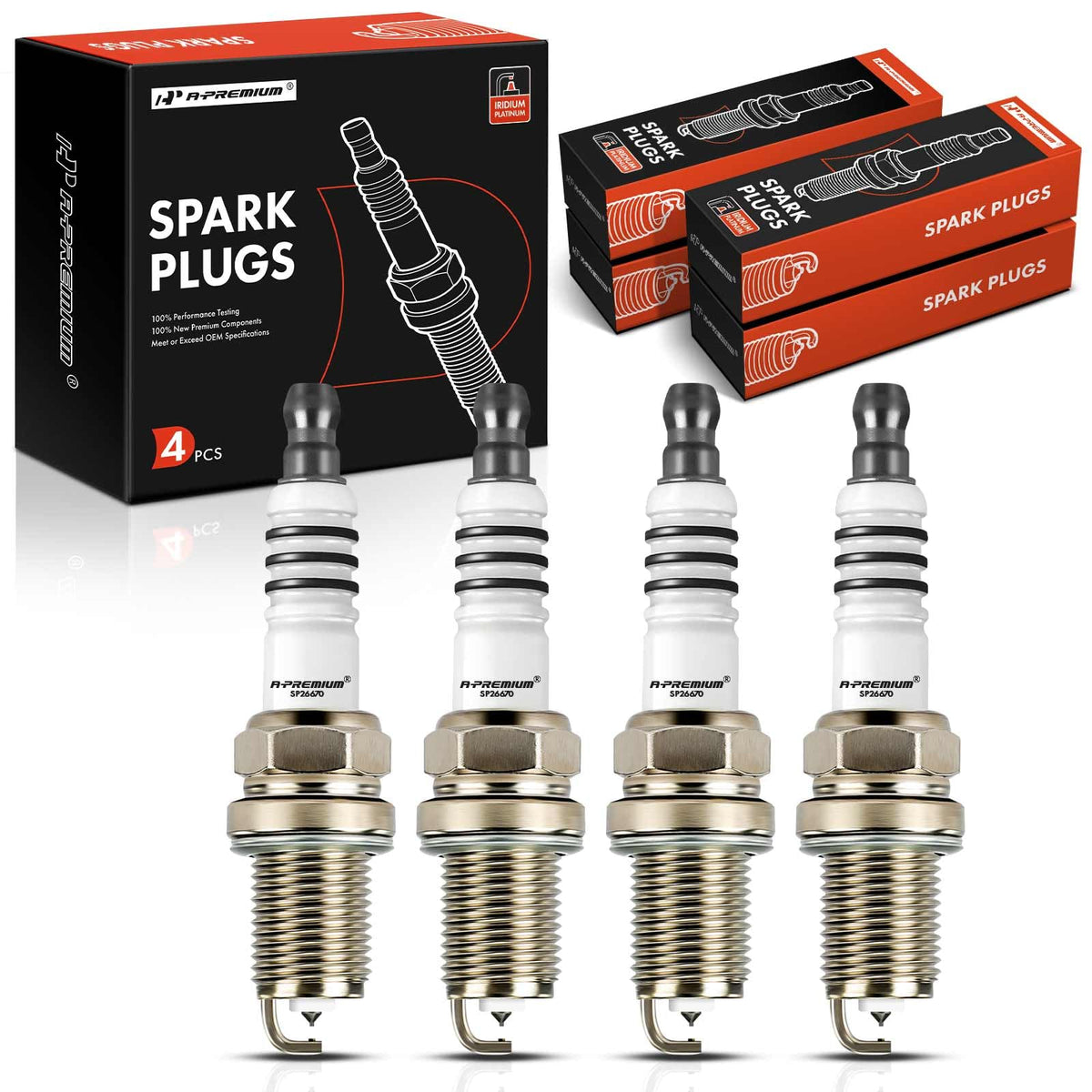 A-Premium Iridium Platinum Spark Plugs Compatible with Volkswagen Jetta, Passat, Golf, Golf R, Tiguan, Beetle, CC, Eos, GTI & Audi A4, A4 Quattro, Q5, A5, A5 Quattro, A6, A3, Q3, TT, 2.0L, Pack of 4