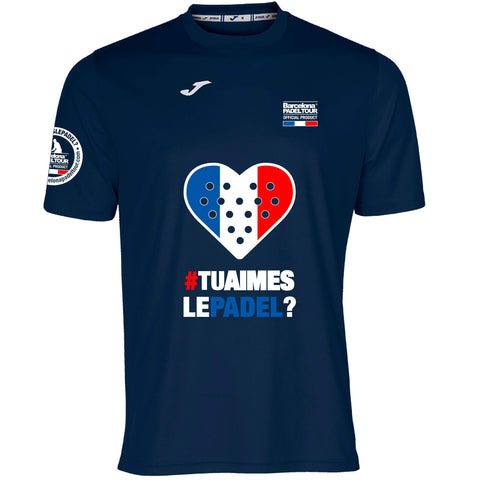 Barcelona Padel Tour - Men's Short Sleeve Technical T-Shirt - with Love Padel Heart and France Flag - Navy XL
