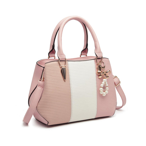 Miss Lulu Handbags for Women, Tri Colour Block Top Handle Bag, Shoulder Bag (Pink)