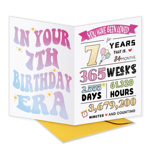 Cute 7th Birthday Card for Girls Boys, Happy 7th Birthday Card Gift Her, 7th Birthday Decor Ideal Girls, 7 Years Old Birthday Card Daughter Son, Seventh Birthday Card Her Him, Best 7th Birthday Gift