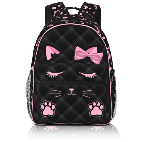 SENROLAN Cute Cat Backpack for Girls Black Pink Animal Cat Print School Bags Lightweight Waterproof Adjustable Students Bookbag for Kids Children Teenager Travel Daypack
