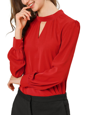 Allegra K Women's Work Office Tops Business Professional Shirt Elegant Stand Collar Fall 2024 Long Sleeve Blouses, Red, S
